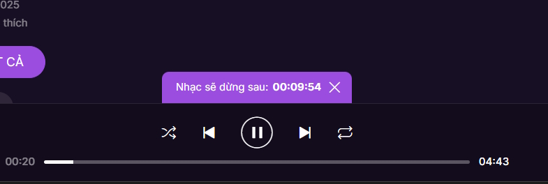 Thông báo hẹn giờ tắt nhạc Zing MP3