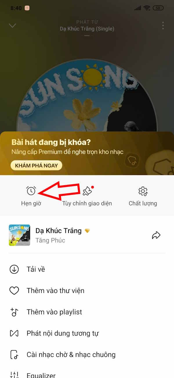 Kích hoạt hẹn giờ tắt nhạc Zing MP3 Android, iOS