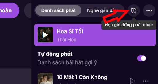 Hẹn giờ tắt nhạc trên Zing MP3 web