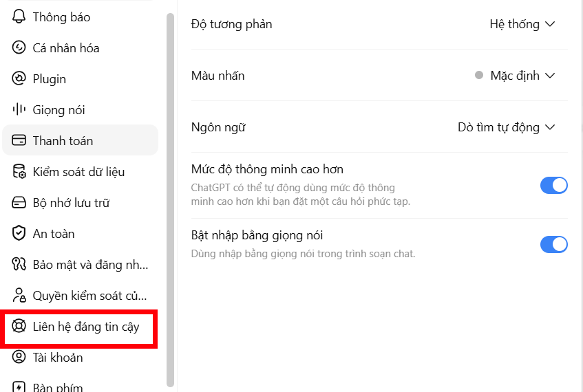 Liên hệ đáng tin cậy ChatGPT