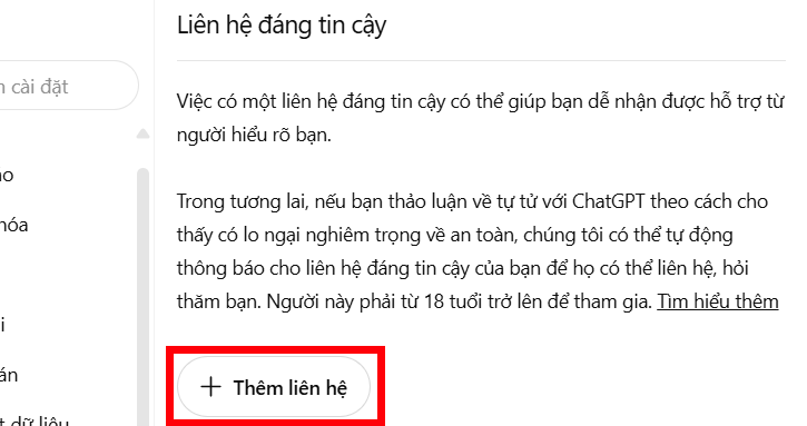 Thêm liên hệ tin cậy ChatGPT
