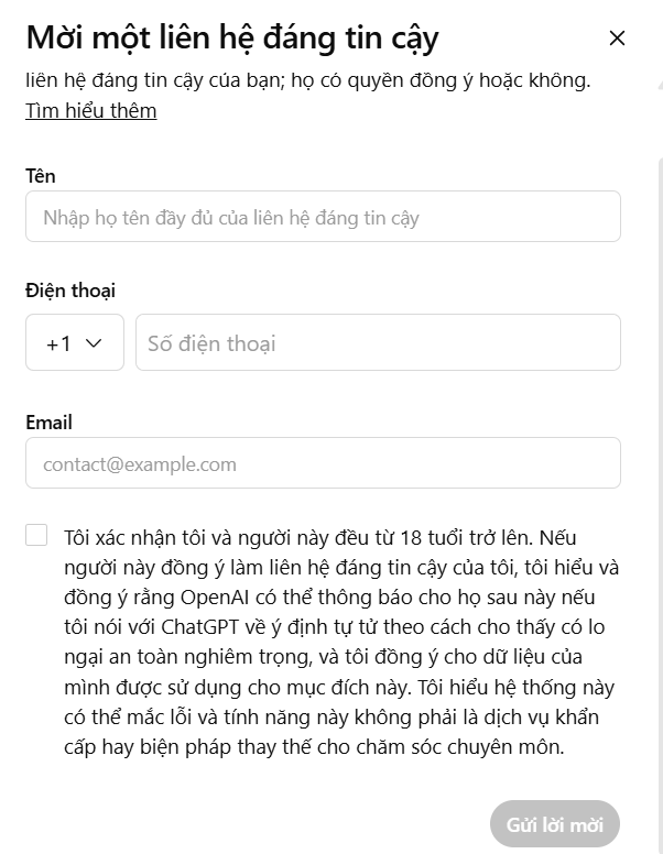 Thông tin liên hệ tin cậy ChatGPT
