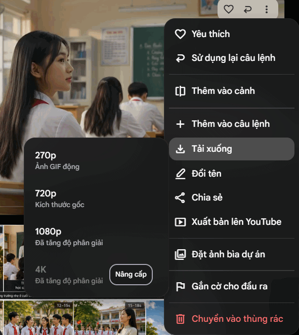 Tải từng cảnh video trên Flow