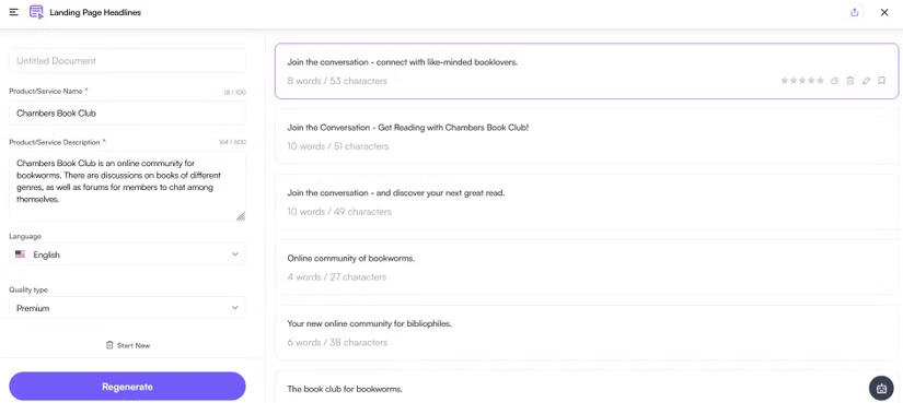 Tạo tiêu đề Landing Page với Writesonic