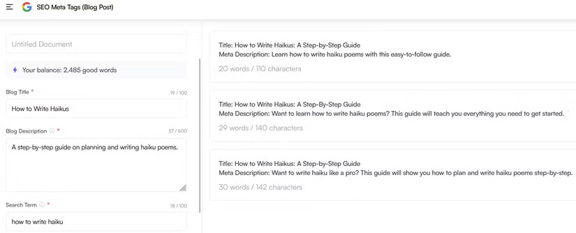 Tạo tag Meta SEO cho bài viết blog bằng Writesonic