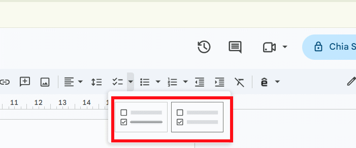 Tùy chọn tạo checklist Google Docs