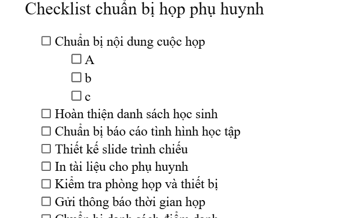 Checklist cấp con trong Google Docs