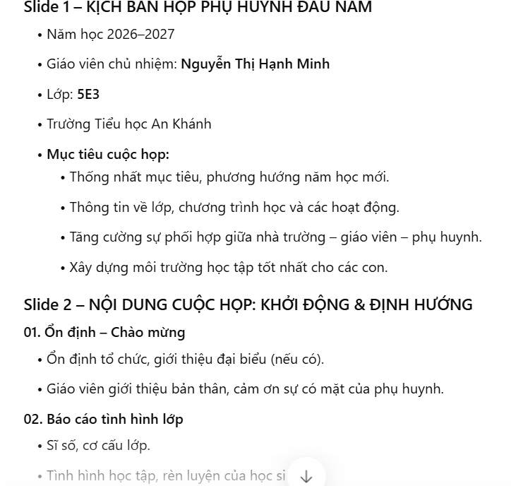 Nội dung slide phụ huynh