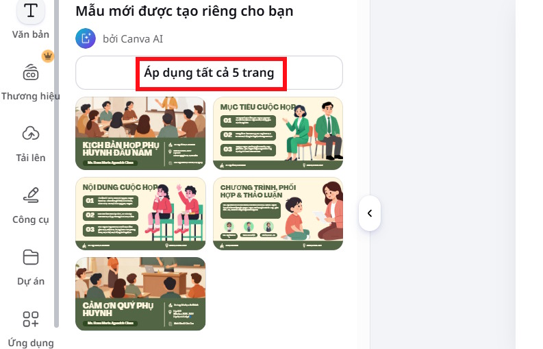 Chèn slide họp phụ huynh trên Canva AI