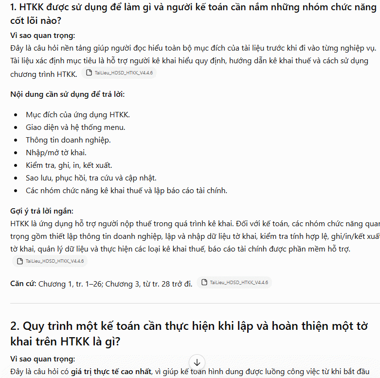 Triển khai câu hỏi từ tài liệu