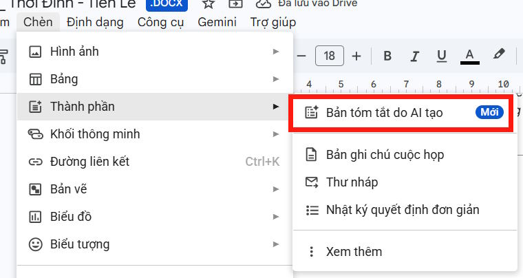 Bảng tóm tắt do AI tạo Google Docs