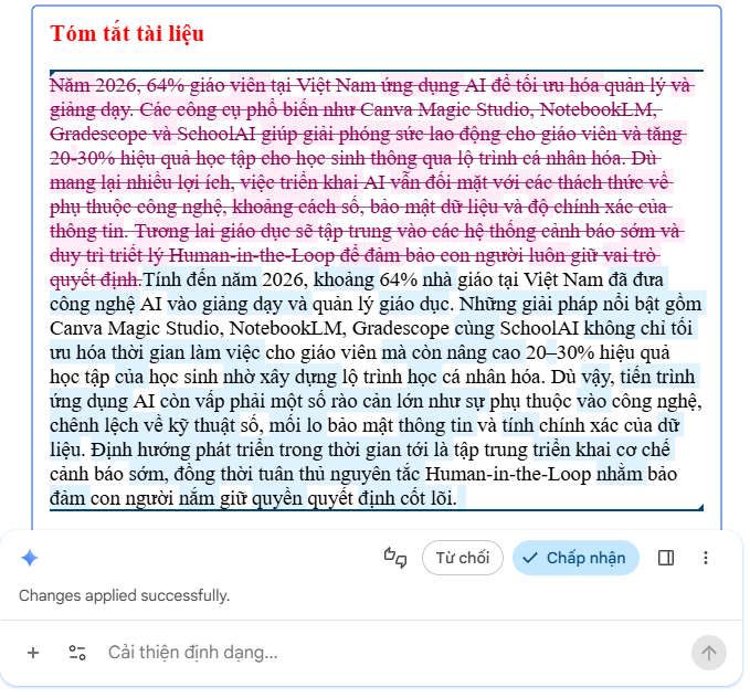 Viết lại nội dung tóm tắt AI trên Google Docs