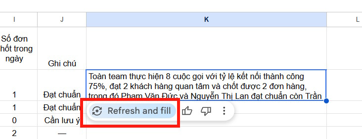 Đổi nội dung tóm tắt trên Sheets
