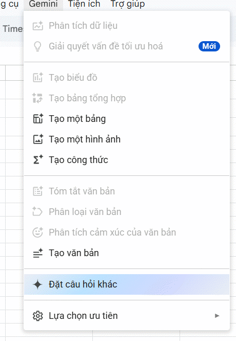 Gemini trong Google Sheets