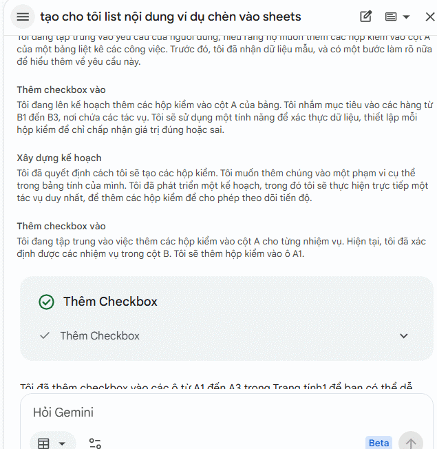Qúa trình thêm checkbox Google Sheets
