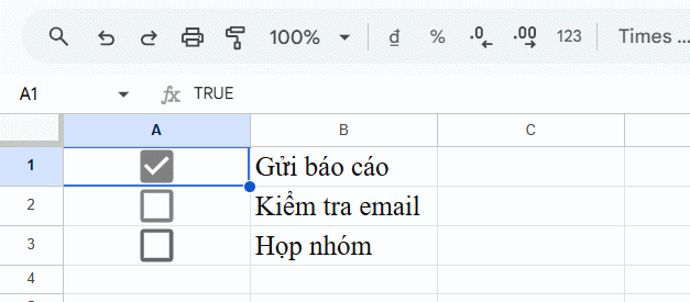 Sử dụng checkbox trong Google Sheets