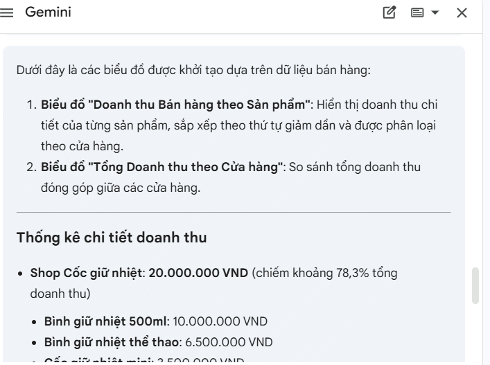 Nội dung tạo trên Gemini Google Sheets