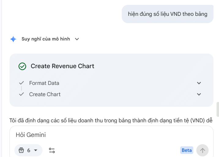 Chỉnh lại biểu đồ trên Gemini Google Sheets