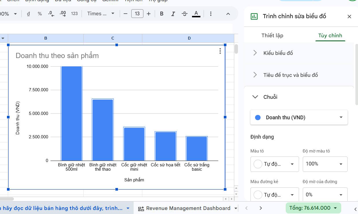 Chỉnh lại biểu đồ trên Gemini Google Sheets