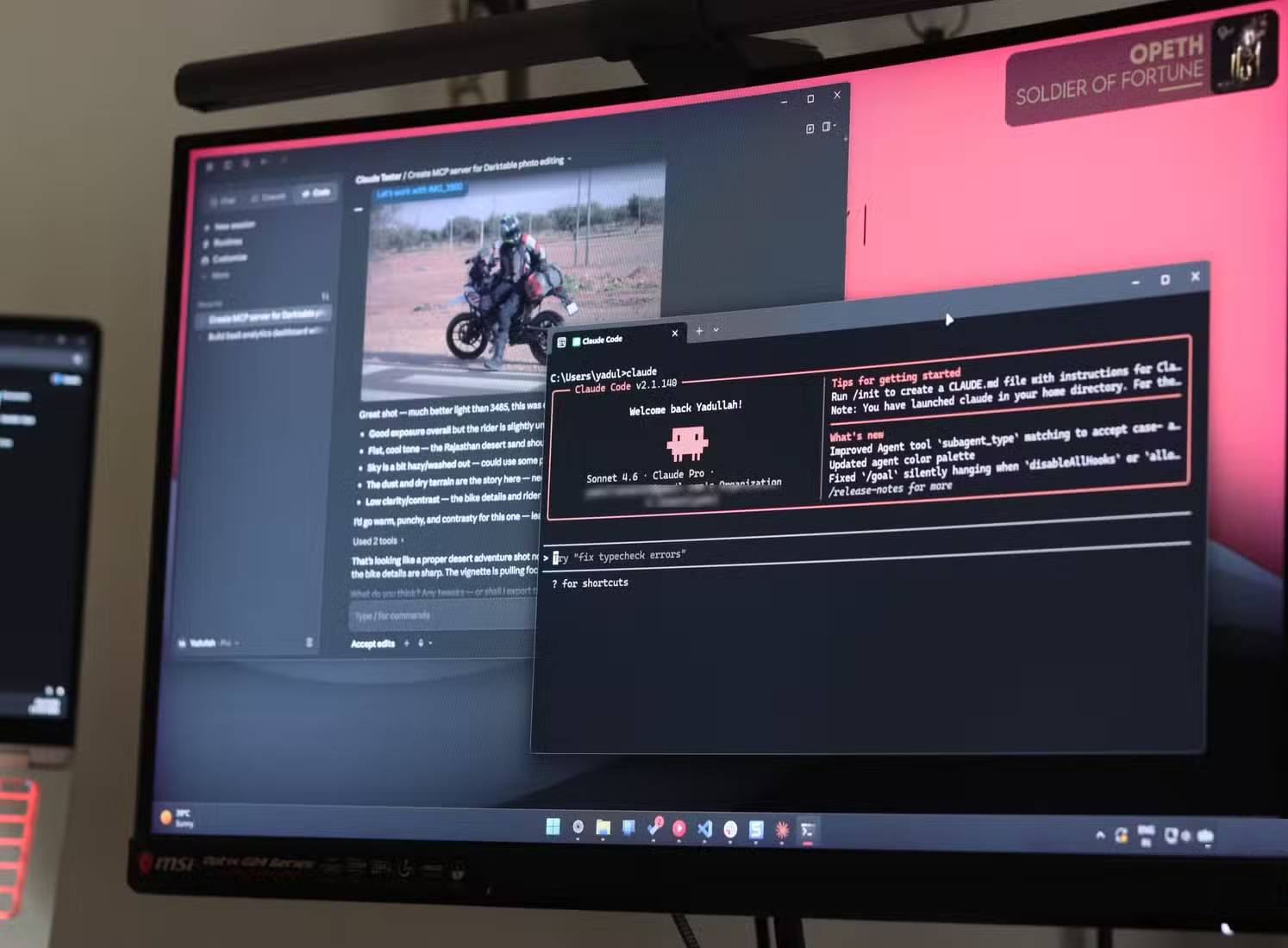 Claude Code đang chỉnh sửa ảnh bằng Darktable trên Windows 11.