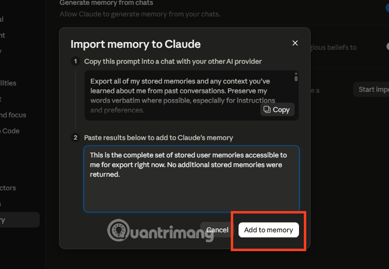 đồng bộ dữ liệu chatgpt sang claude