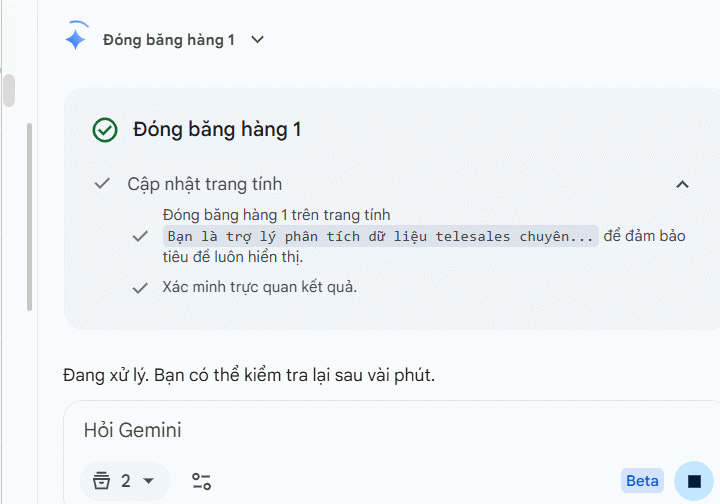 Lệnh đóng băng hàng, cột Google Sheets