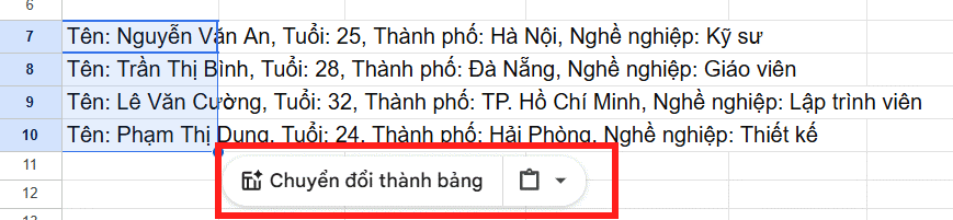 Danh sách trong Google Sheets