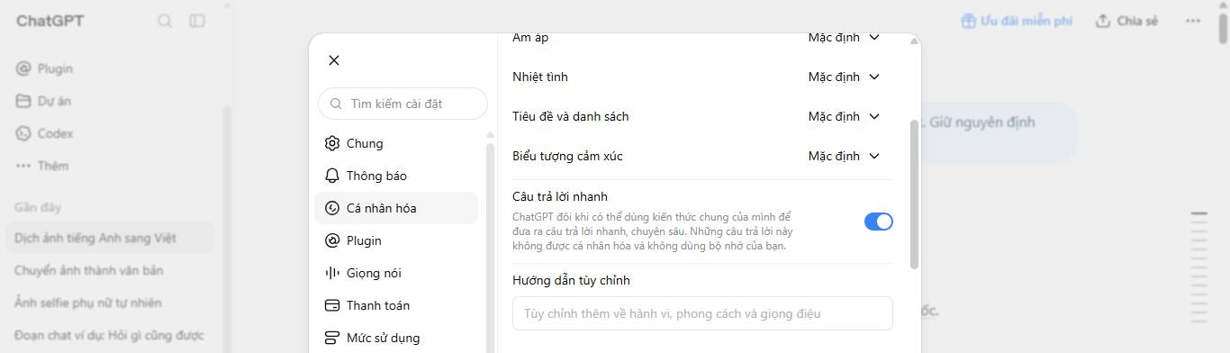 Cài đặt cá nhân hóa ChatGPT với phần Hướng dẫn tùy chỉnh
