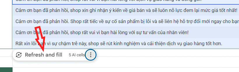 Làm mới dữ liệu tự động điền bằng Gemini trong Sheets