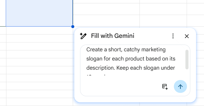 Prompt điền dữ liệu tự động bằng Gemini trong Sheets