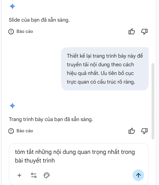 Lệnh tóm tắt slide Google Slides