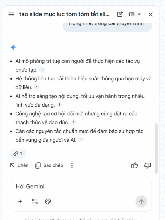 Tóm tắt nội dung slide Google Slides