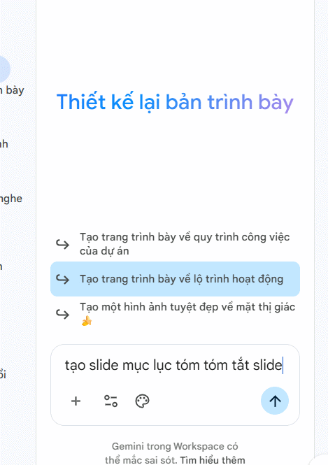 Tạo slides tóm tắt nội dung Google Slides