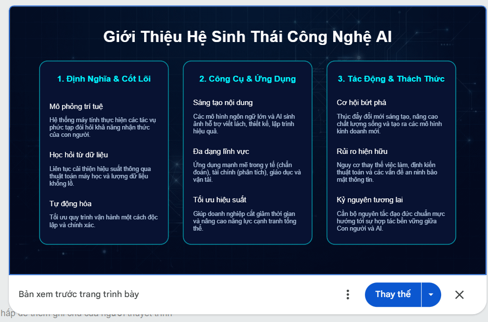 Slide tóm tắt nội dung Google Slides