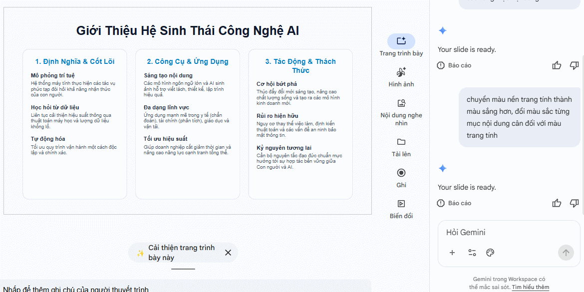 Slide tóm tắt Google Slides