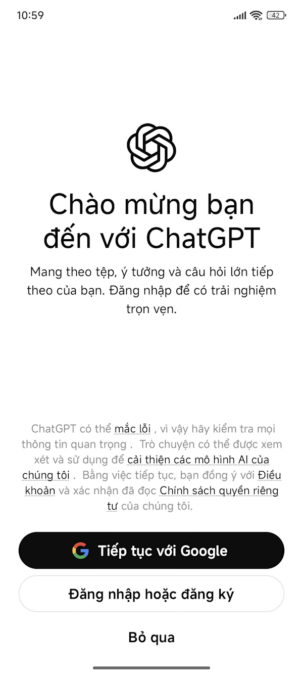 Giao diện đăng ký ChatGPT