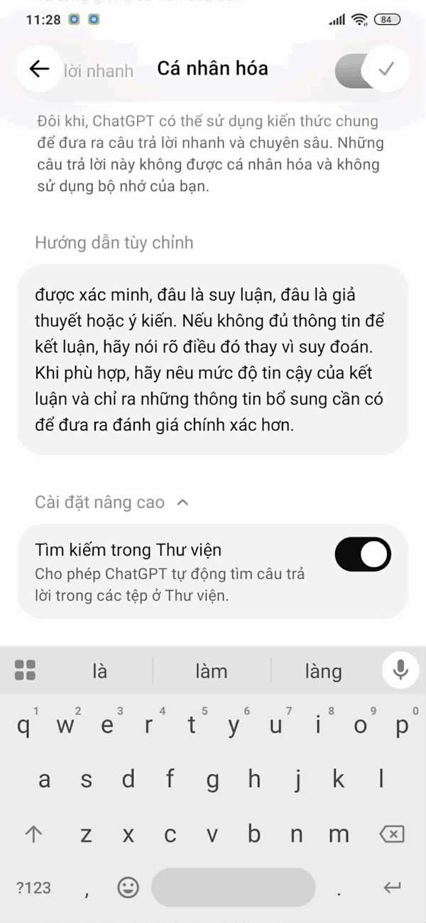 Chỉnh cách trả lời trên ChatGPT