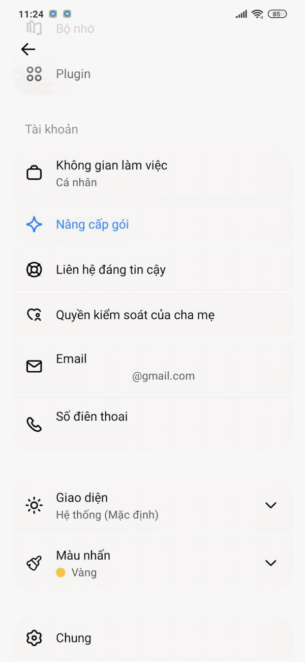 Giao diện cài đặt ChatGPT