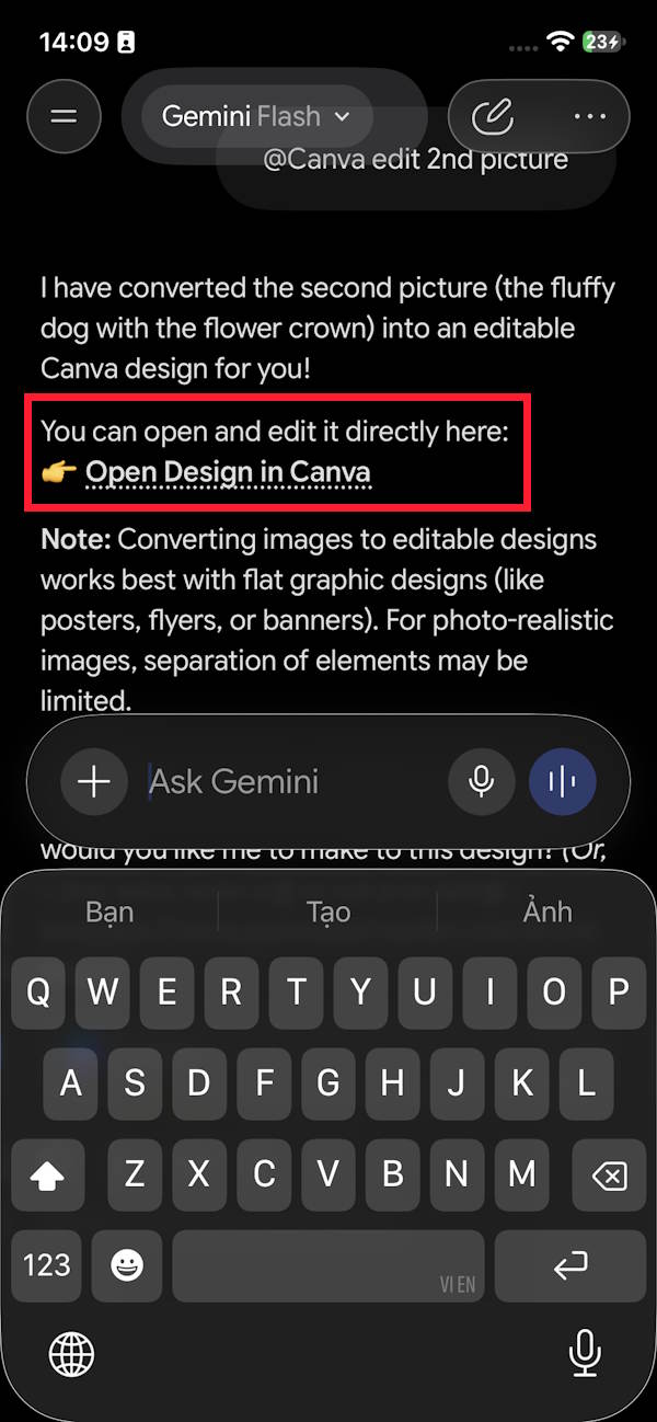 Chỉnh sửa ảnh trên Canva với Gemini