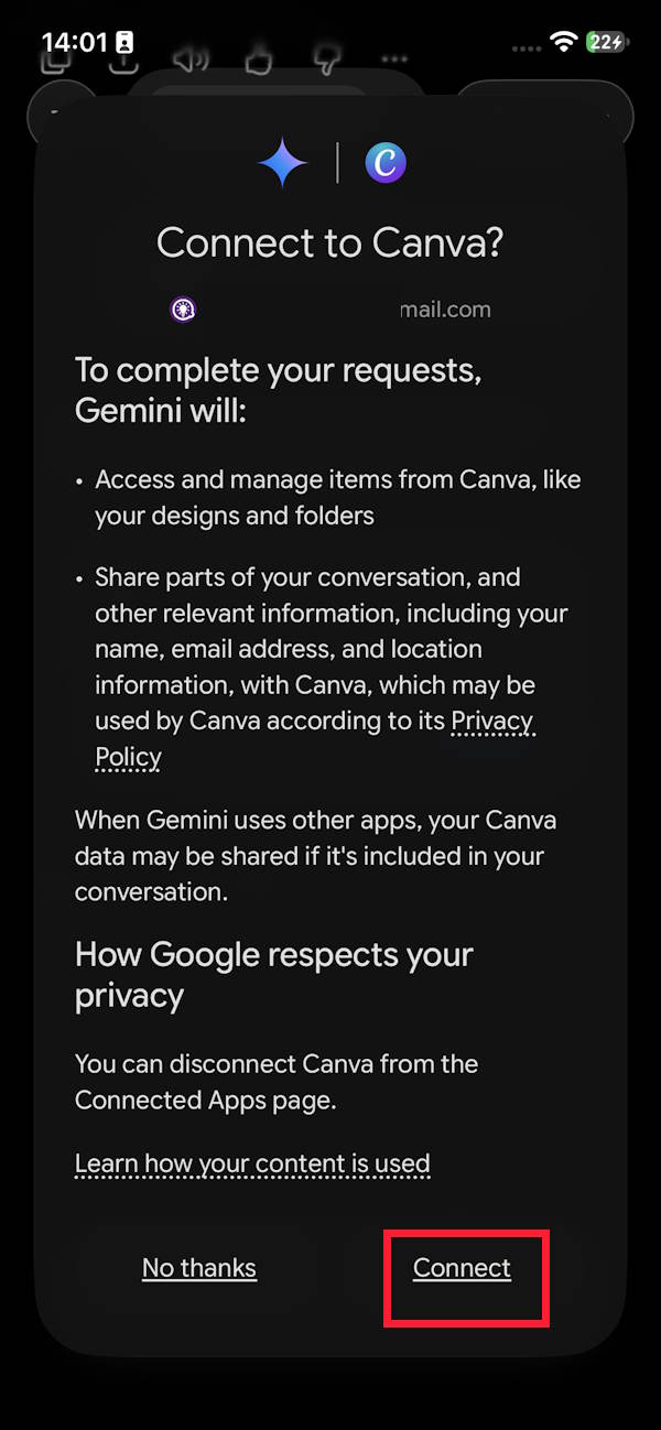 Thực hiện kết nối Gemini với Canva