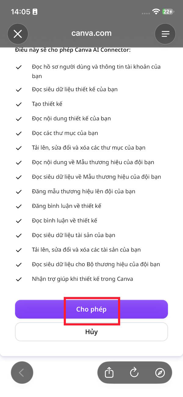Cho phép kết nối Canva với Gemini