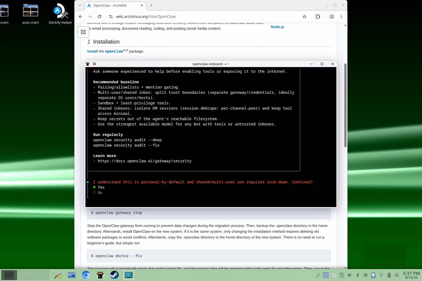 Cài đặt OpenClaw trên Arch Linux