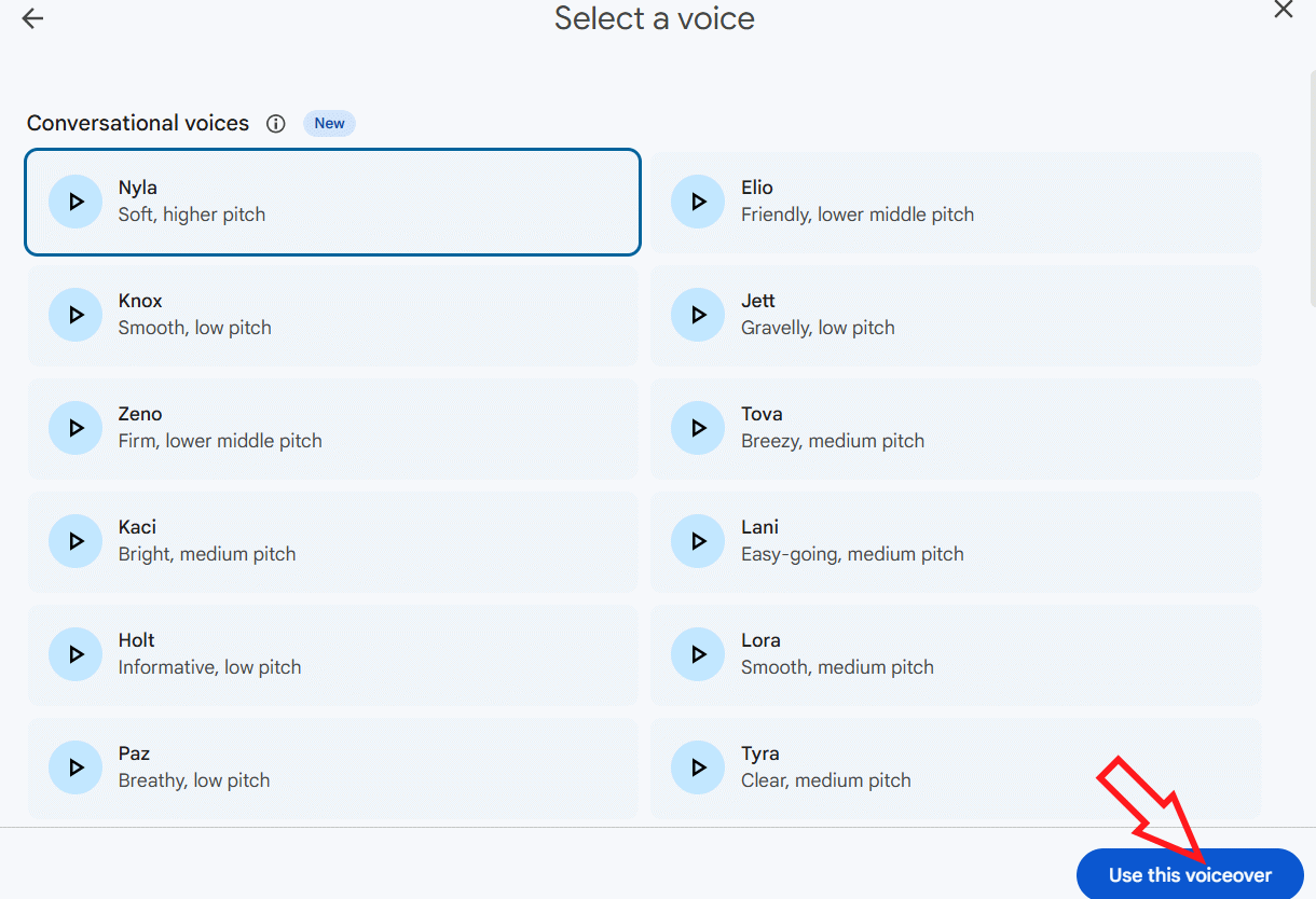 Chọn văn bản thành video AI Google Vids