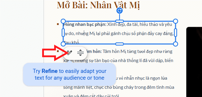 Lựa chọn Refine nội dung trên Google Slides