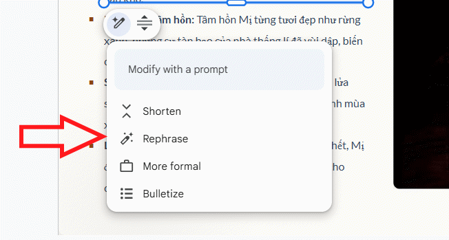 Tùy chọn cải thiện nội dung trên Google Slides