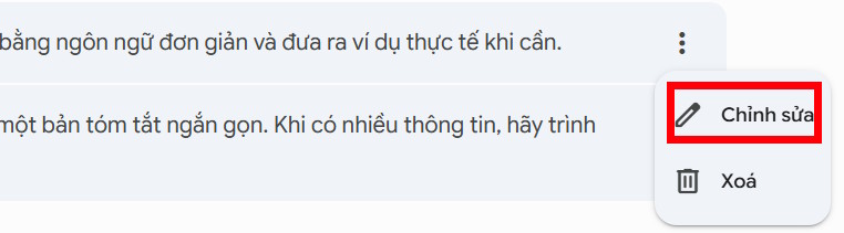 Nội dung chỉ dẫn trả lời trên Gemini