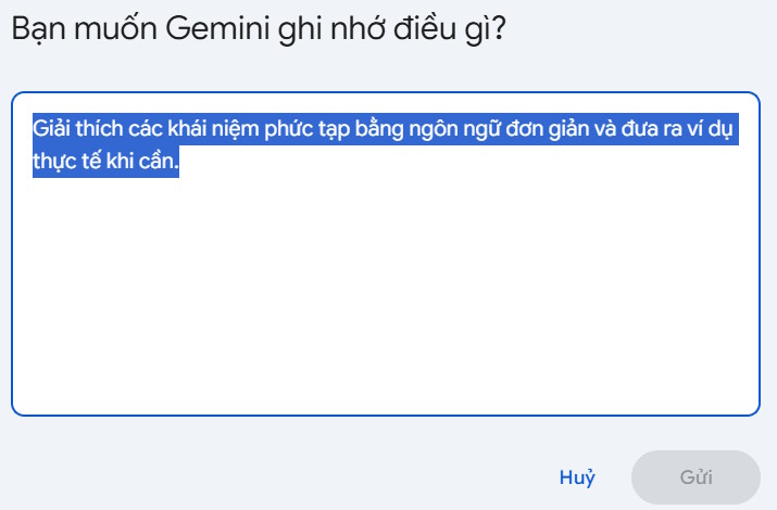 Thay đổi chỉ dẫn trả lời trên Gemini