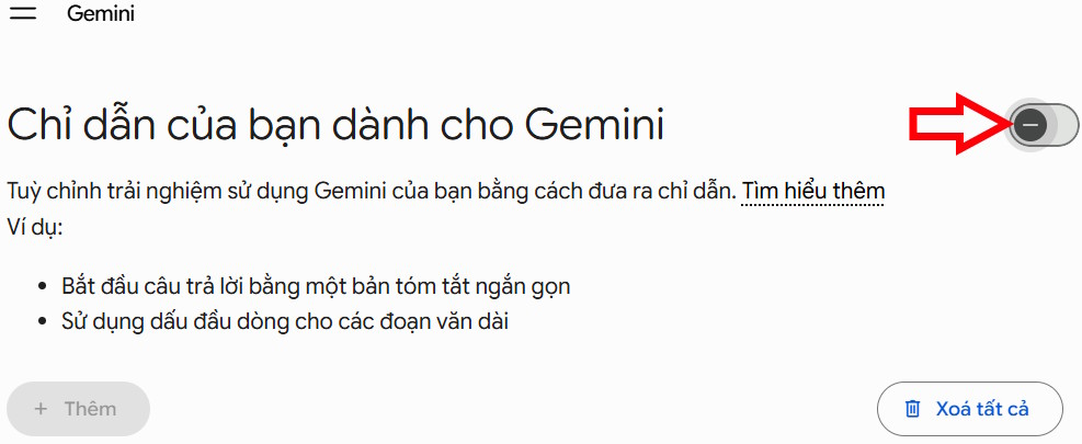 Tắt chỉ dẫn trả lời trên Gemini
