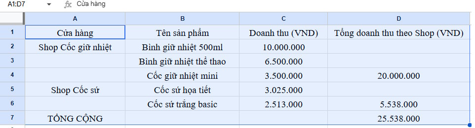 Google Sheets Data Table