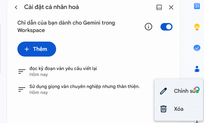 Chỉnh chỉ dẫn trả lời Gemini trong Docs